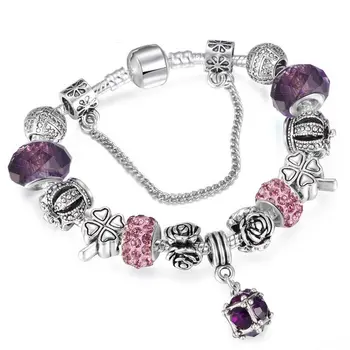 

ANGEMIEL Vintage Crystal Rose Love Love Purple Charm Bangle Set