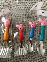 Peppa Pig-cubiertos de acero inoxidable para niños, modelos de figuras de la familia George Pig, vajilla, regalo de cumpleaños