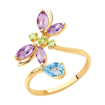 

Sokolov ring made of gold with полудрагоценными inserts, fashion jewelry, 585, women's male