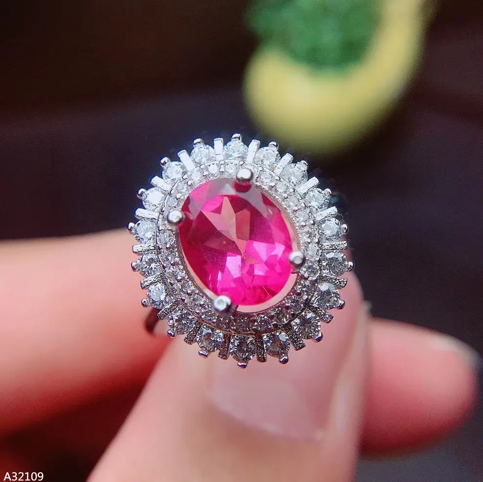 

KJEAXCMY Boutique Jewelry 925 Sterling Silver Natural Gemstone Pink Toppa Women's Festival Ladies Girl Ring Support Retrieval