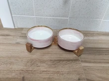 De cerámica tazón de perro gato plato con soporte de madera No derrame de alimentos para mascotas alimentador de agua gatos perros pequeños perros Pet