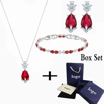 

2020 Fashion New Exquisite Gorgeous LOUISON Red Crystal Necklace Jewelry Set To Send His Girlfriend Birthday Proposal Best Gift