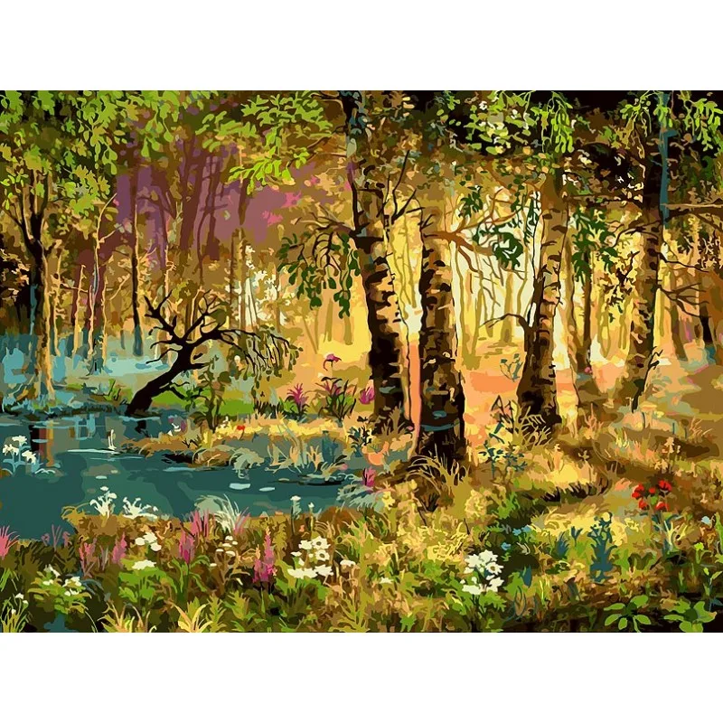 Painting By Numbers On Canvas Stretcher 30 X40 Morning In The Forest
