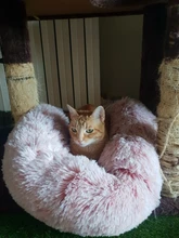 Lecho de mascota caseta para perro, cama redonda para gato, saco de dormir cálido para casa de perro, de felpa larga, cojín para cachorro, esterilla, suministros para gato