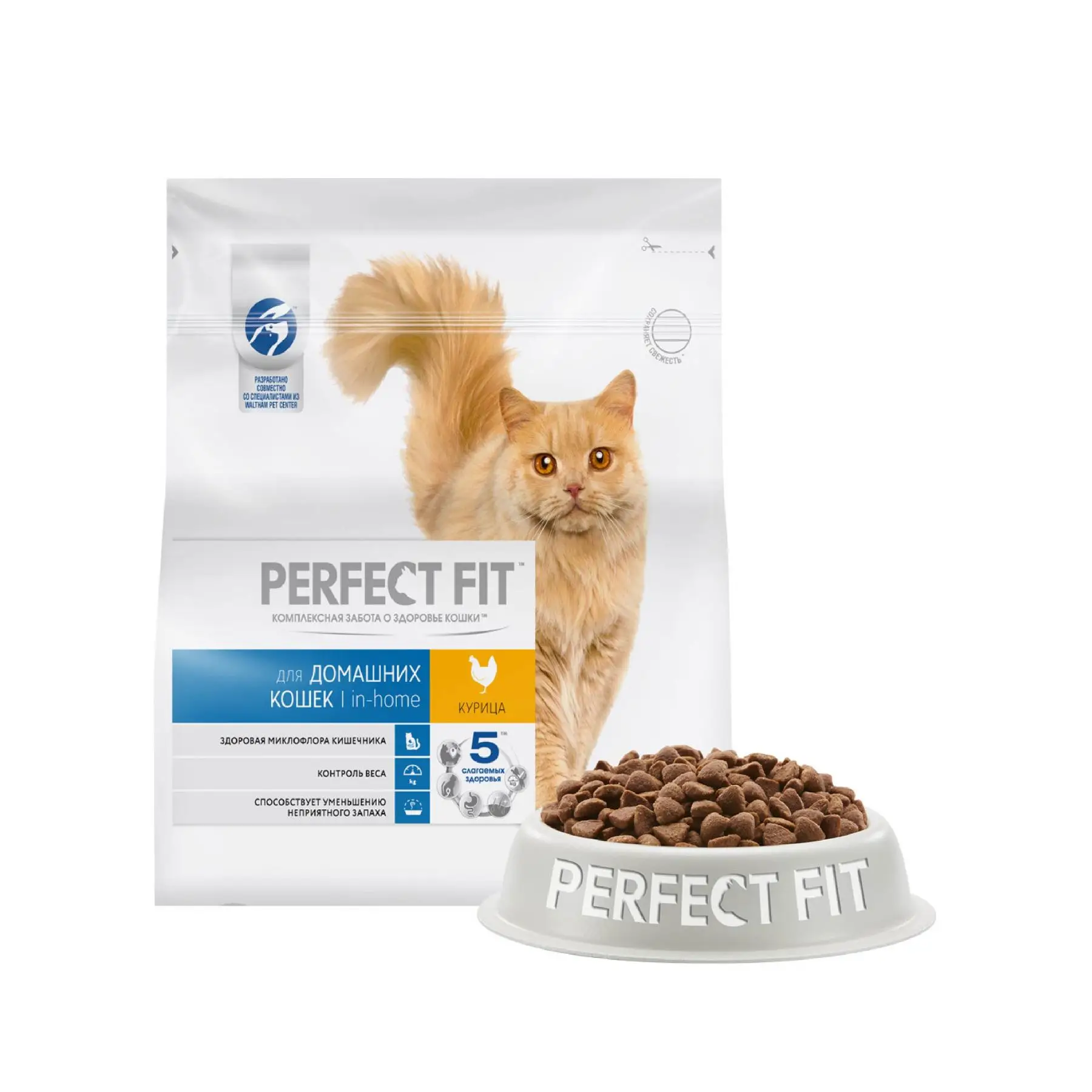 Сухой корм PERFECT FIT "Курица" для живущих в помещении взрослых кошек, 1.2кг