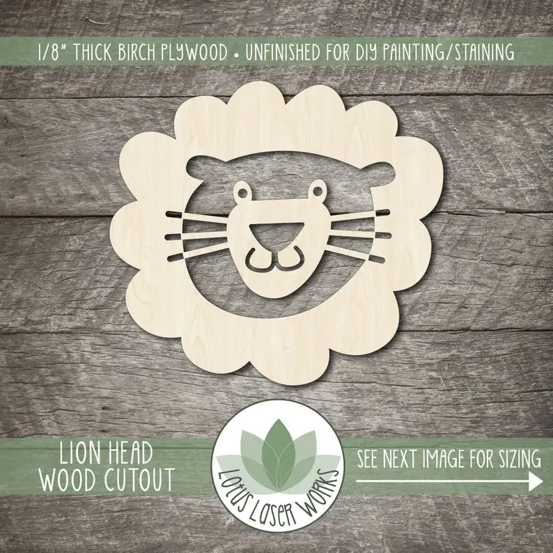 

Cute Lion Wood Cutout, Blank Wood Craft Shapes, Lion Head Wooden Shape, Wood Animal Shapes, Jungle Safari Wood Cutouts