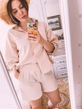 Msfancy-Conjunto de dos piezas de verano para Mujer, conjunto de pantalones cortos de 2021 algodón, camisa holgada Vintage Bohemia, pantalones cortos de cintura alta