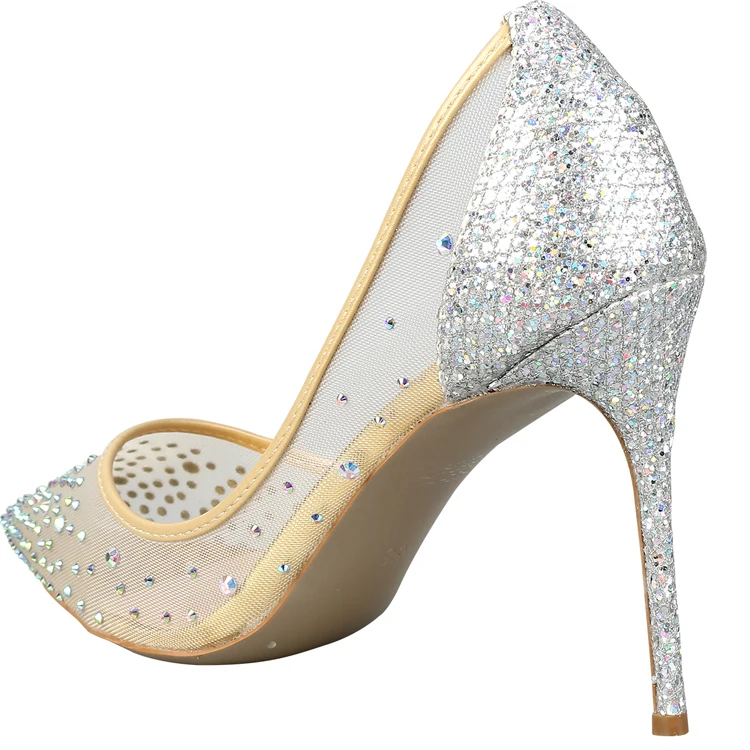 Шикарные женские туфли на высоком каблуке с прозрачным сетчатым верхом; классическая роскошная обувь с закрытым носком; элегантная женская свадебная обувь