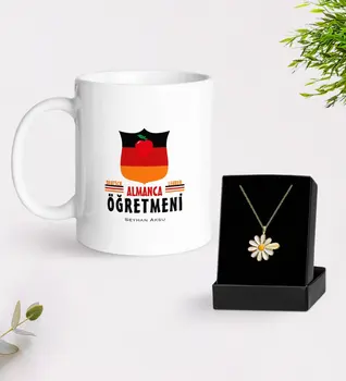 

Personalized German Teacher White Mug and Daisy Necklace Gift Set