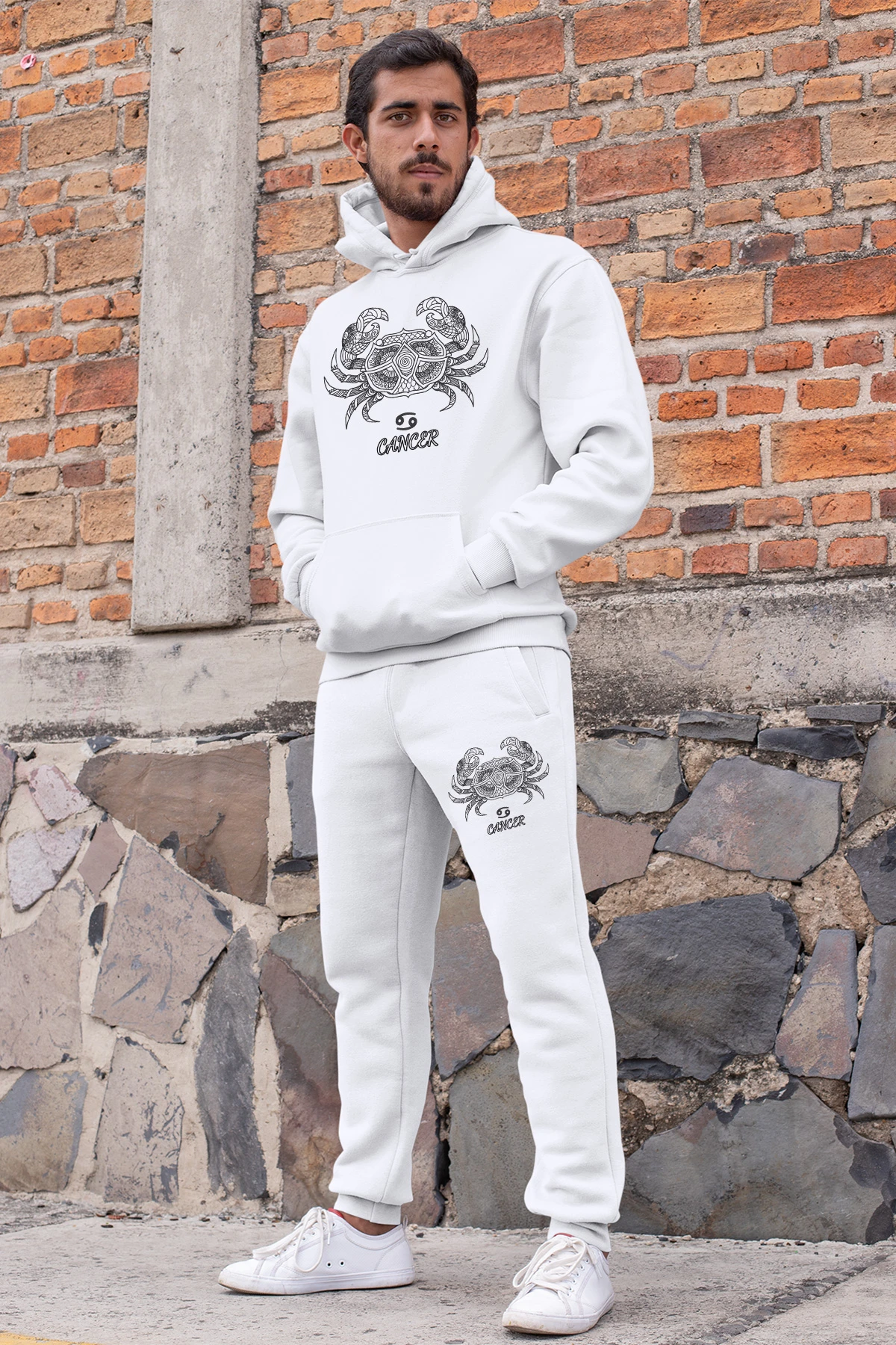 Vetements Angemiel Cancer Crabe Zodiaque Ensemble Survetement Homme Sweat Capuche Blanc Pantalon De Survetement Blanc Aliexpress
