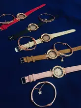 Conjunto de relojes de pulsera con cielo estrellado para mujer, pulsera de cuarzo de cuero informal, 2020