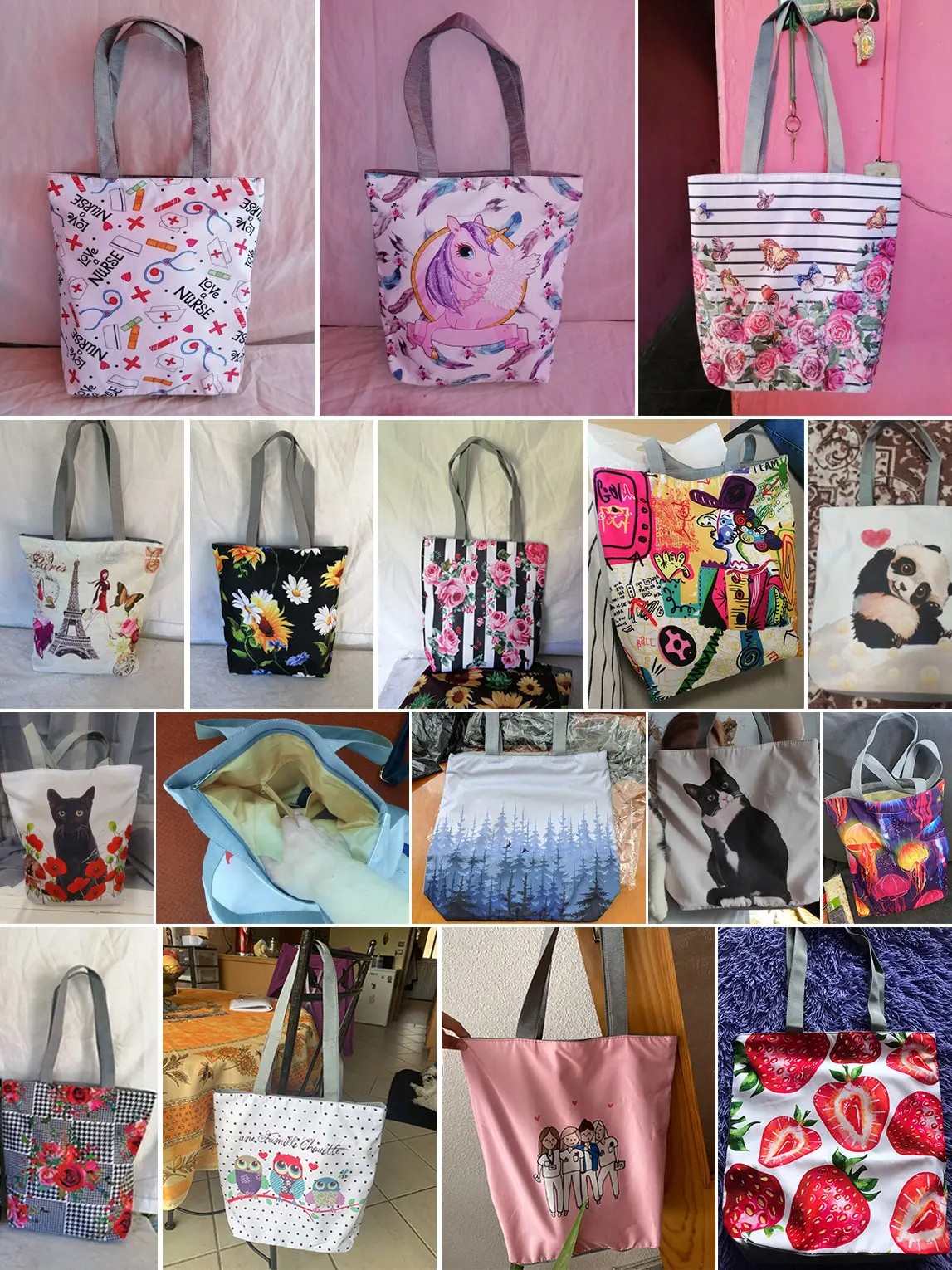 トートバッグ LCDC : 25SS / KAT PRINT SHOULDER BAG (2COLORS) Cat Bag|cat Print Shoulder Bag For Women - Zippered Tote