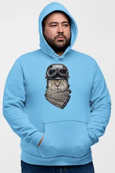 

Angemiel Wear Kasklı Biker Cat Blue Men 'S Hooded Sweatshirt