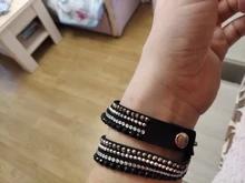 Pulsera de cuero con diamantes de imitación para mujer, brazalete de cristal, varias capas, joyería, novedad de 2016