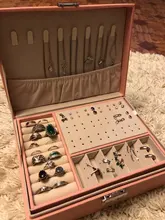 Caja de cuero para joyería de doble capa, caja de almacenamiento de ornamento para pendientes y pendientes, joyero grande multifunción, novedad