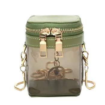 

Girls Transparent Bucket Bag Summer PVC Shoulder Handbags Women Chain Phone Bag Key Money Purse 2 Size