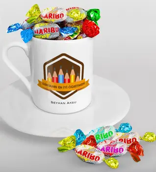 

Personalized World Best Öğretmeni Turkish coffee Cup and Haribo Candy Gift Seti-21