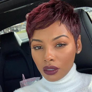

Lekker Short Pixie Cut Wig Colored Remy Brazilian Human Hair Wigs For Black Women Cheap Ombre Blond Brown Burgundy Hair Full Wig