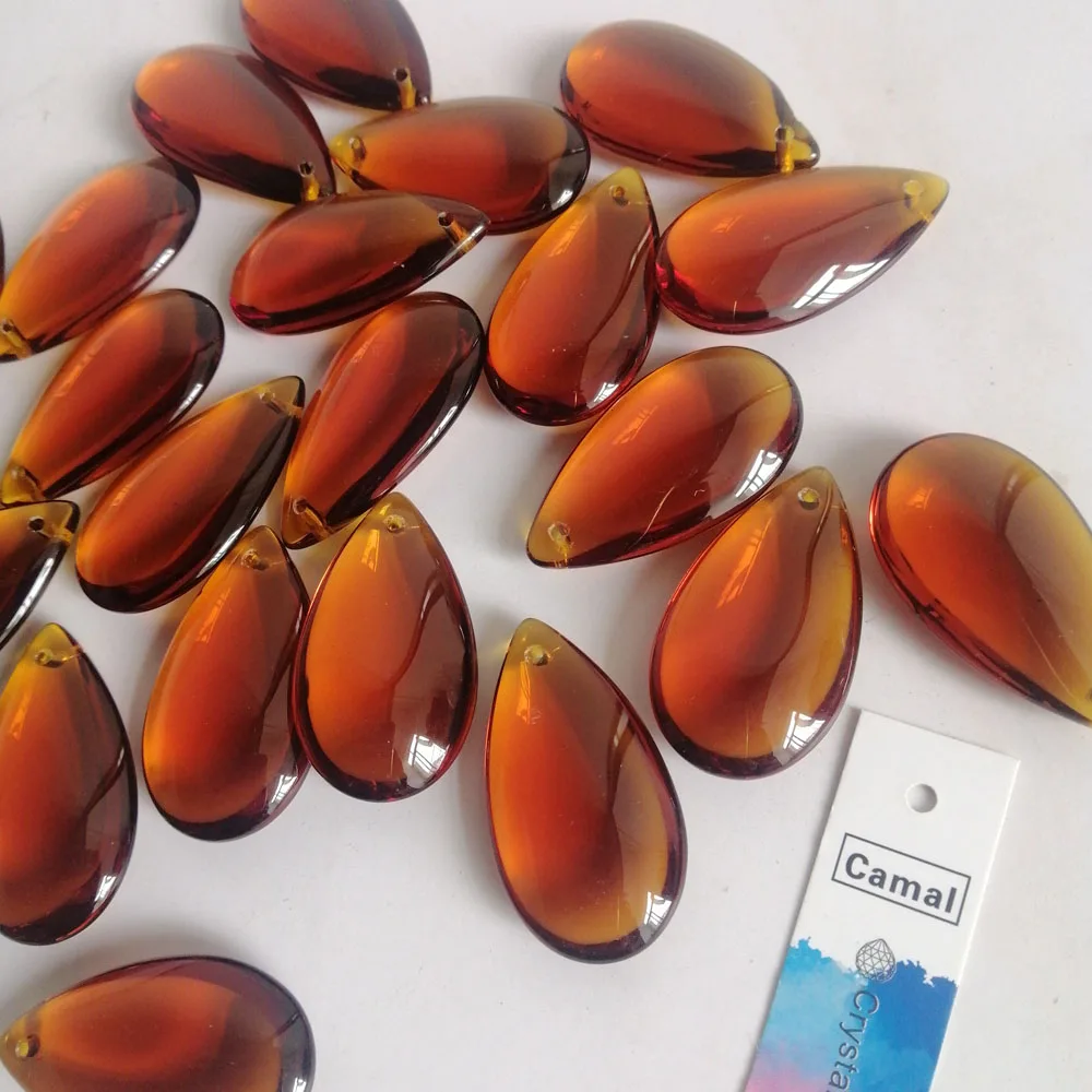 Camal 20pcs 36mm Amber Crystal Smooth Teardrop Bead Prism Pendant Lamp Chandelier Hanging Ornament Wedding Jewelry Craft Decor