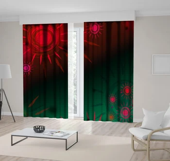 

Curtain Sky and Suns over Gradient Tribal Style Old Painting Fun Decorative Artwork Printed Green Red Pink