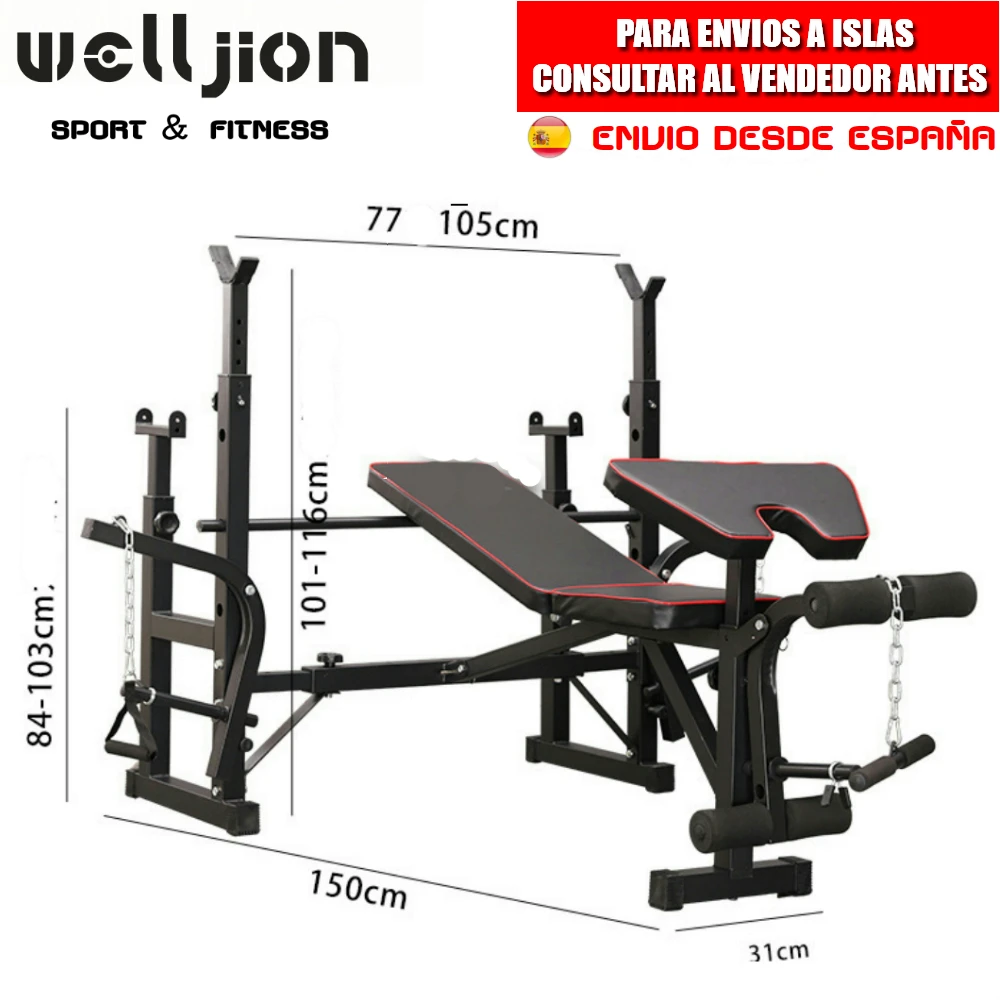 MUSCULATION BENCH, WITH RACK, ADJUSTABLE, MULTIFUNCTIONAL, FOR BENCH PRESS, SQUAT, ABDOMINAL, GYM, SHIPPING FROM SPAIN