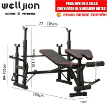 MUSCULATION BENCH, WITH RACK, ADJUSTABLE, MULTIFUNCTIONAL, FOR BENCH PRESS, SQUAT, ABDOMINAL, GYM, SHIPPING FROM SPAIN