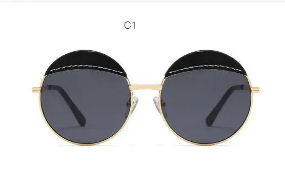 Винтажные круглые солнцезащитные очки, женские трендовые поддельные оригинальные Роскошные брендовые солнцезащитные очки для мужчин и женщин, модные красные кожаные очки - Цвет линз: C1 black black