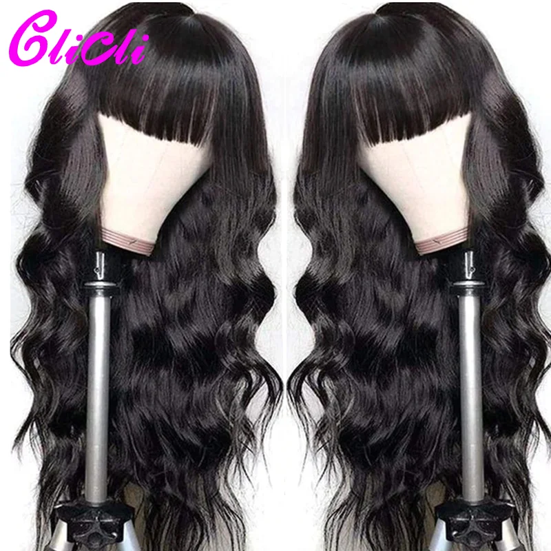 

Brazilian Natural Wave Wig Full Machine Made Wig Body Wave Wig With Bangs Human Hair Wigs With Bangs For Black Women Remy 150%