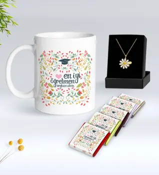 

Personalized Best Teacher White Mug Chocolate and Is Daisy Necklace Gift Seti-15