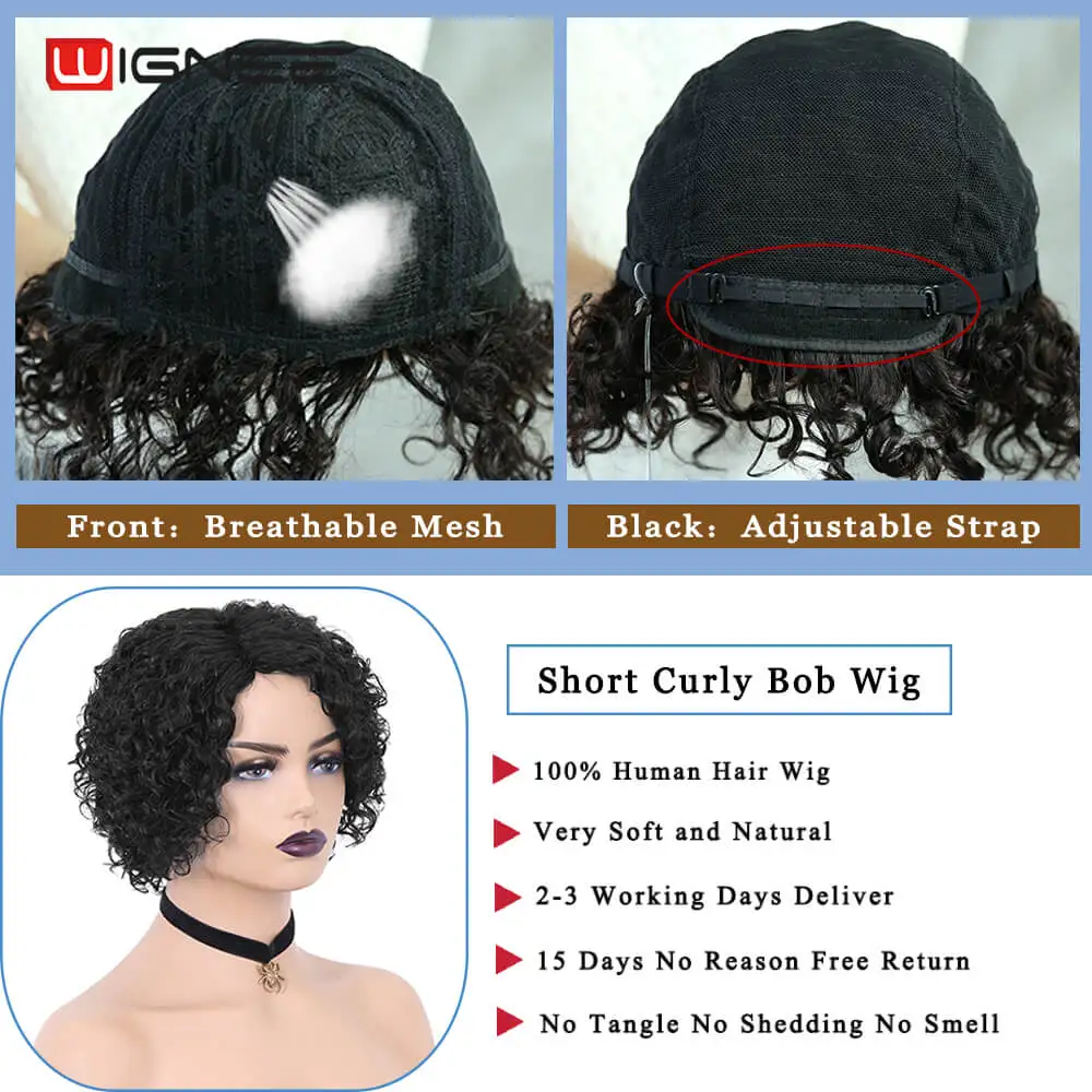Wignee Short Curly Wigs Pixie Cut Wig Colored Bob Curly Human Hair Brazilian Hair For Black Women Side Part Bob Hairstyle