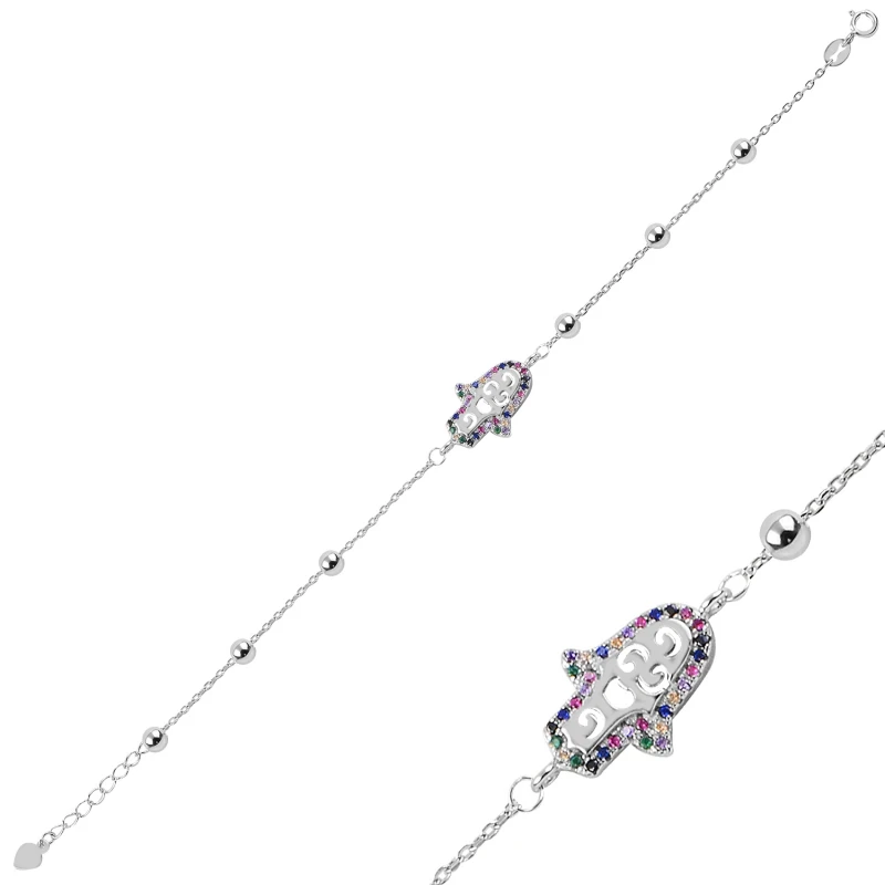 

Silver 925 Sterling Mixed Color Zircon Stone Fatma Master Hand Bracelet