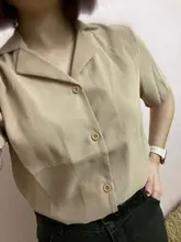 Blouse Women Shirt Tops Cardigan Short-Sleeve Office Loose Formal Yellow Casual Fashion