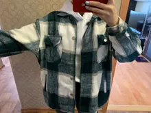 Woolen Coat Shirt Jacket Windbreaker Oversize Plaid Vintage Women Loose Button Winter