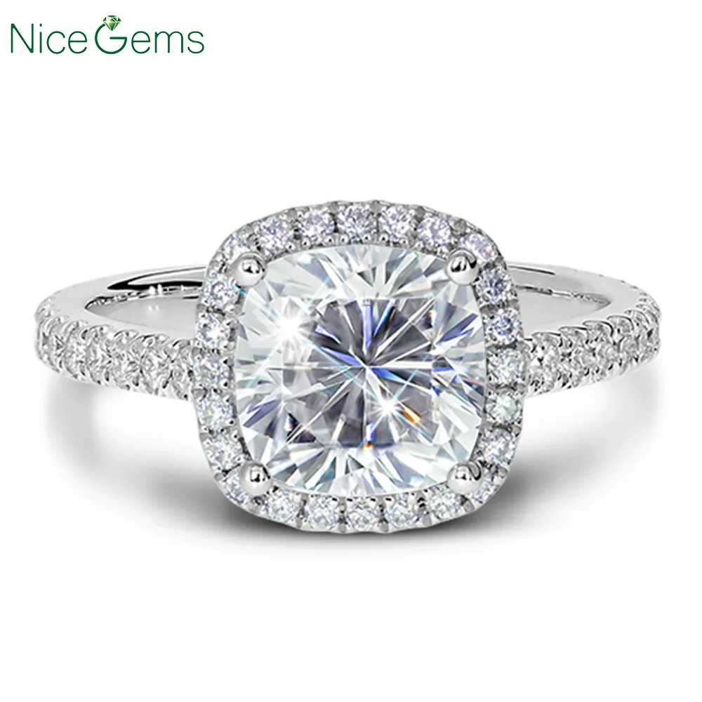 NiceGems комплект из 14 к белого золота с U-образным зубцом и обручальное кольцо