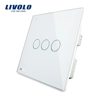 

Livolo White Crystal Glass Panel, Touch Switch, UK standard, Touch Light Switch/Wall Light Touch Switch AC 220-250V VL-C303-61