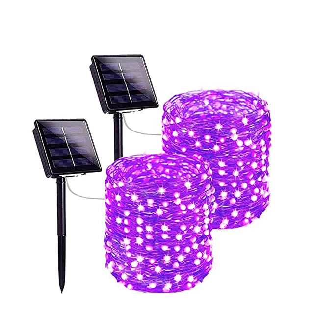 Outdoor Solar String Lights Waterproof Garden Fairy Lights with 8 Lighting Modes for Patio Trees Christmas Wedding Party Decor 2 Pack Purple