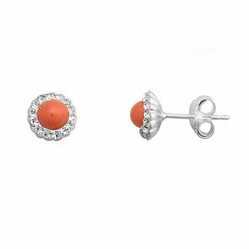 

Sterling silver earrings 925m stone coral color [AA1396]