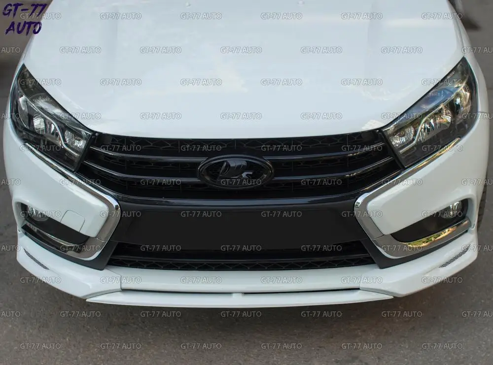Клыки и центральная вставка на передний бампер для Lada Vesta- декор накладки молдинг внешний материал ABS пластик стайлинг тюнинг