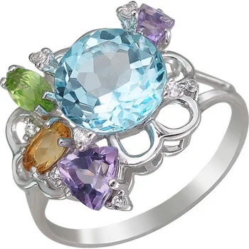 

Sokolov ring with scatter of colored stones made of silver