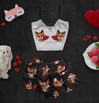 

Women's silk pajamas "лисички heart" top + shorts