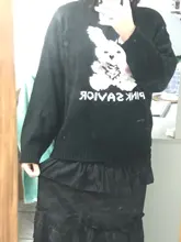 Otoño Invierno Harajuku conejo tejer suéter de manga larga Casual mujeres marea impreso suéter suelto jersey para el novio gótico punk