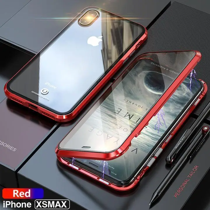 Gradient Red Магнитная Адсорбция прозрачная пленка из закаленного Стекло два боковых Стекло крышка чехол для iPhone X XS макс 7 8 Plus - Цвет: Gradient Red