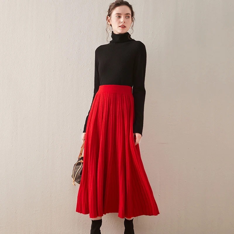 Autumn/Winter Hepburn style vintage black mercerized pure wool knit skirt with a high-waisted versatile pleated skirt Autumn/Winter Hepburn style vintage black mercerized pure wool knit skirt with a high-waisted versatile pleated skirt
