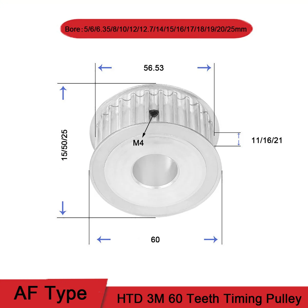 Htd 3m 60 Dentes Cronometrando Polia Furo 25 25 mm Polia da Engrenagem mm Passo Dentes Largura 11 16 21 mm Alumínio Sincronizado Polia da Correia