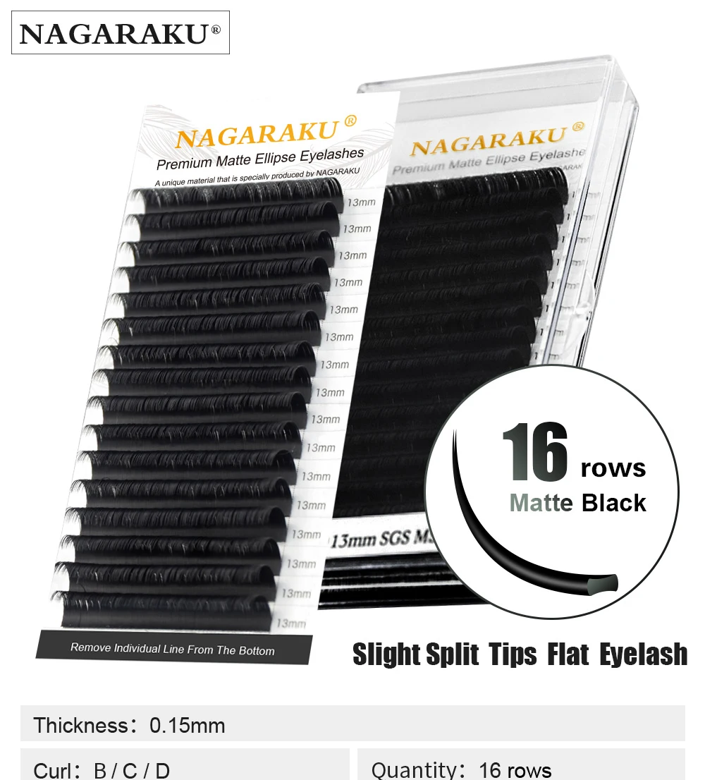 NAGARAKU 5 cases Flat Ellipse Eyelashes Maquiagem Split Tips Ellipse Shaped Natural Light Magnetic Ellipse Lashes Matte Color