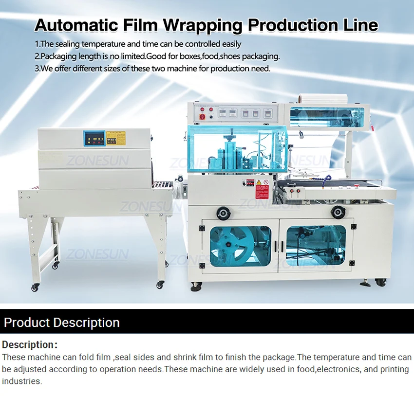 ZONEPACK ZS-SPL1 Автоматическая картонная коробка Обувь Бутылка для домашних животных ПВХ PP PE POF Пленка Тепловой туннель Термоусадочная упаковка Машина для запечатывания упаковки 