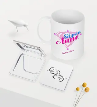 

Personalized Super Mom White Mug Mirror Set-2