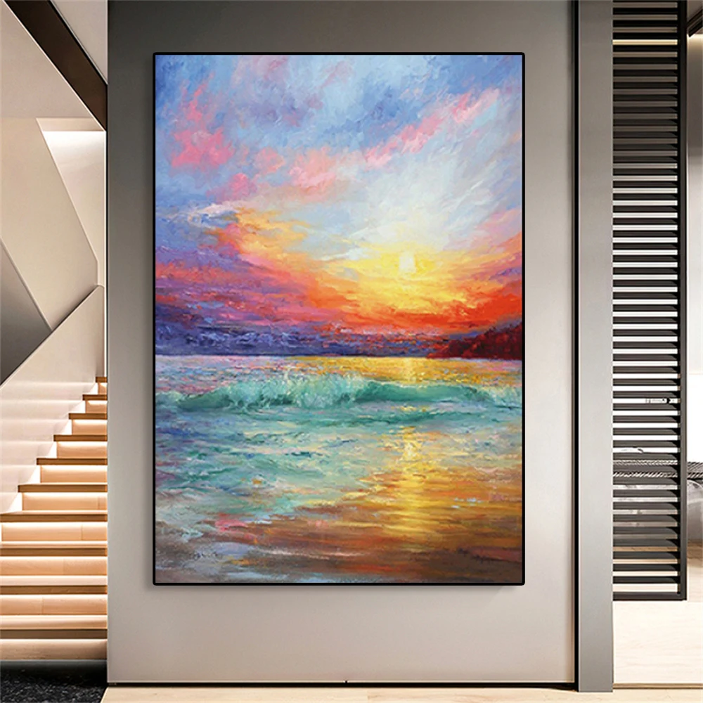 

Modern Simple Nordic Sunrise Ocean Canvas Painting Landscape Prints Living Room Decorative Sunrise Wall Art BedRoom Poster