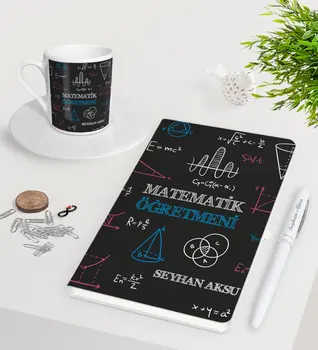 

Personalized Math Teacher White Notebook Pen Turkish coffee Cup Seti-11