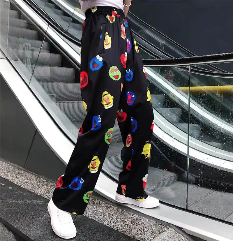 

NiceMix Harajuku Cartoon Printing Kids Lovely Loose Leisure Student Girls Summer Straight Trousers pant